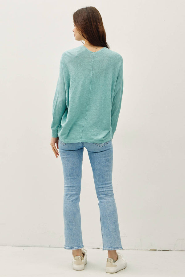 OPEN FRONT DOLMAN SLEEVE SLUB CARDIGAN-Blue Hand Home