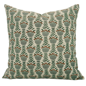 Unique Block Print Linen Blend Pillow Cover - Lotus-Blue Hand Home
