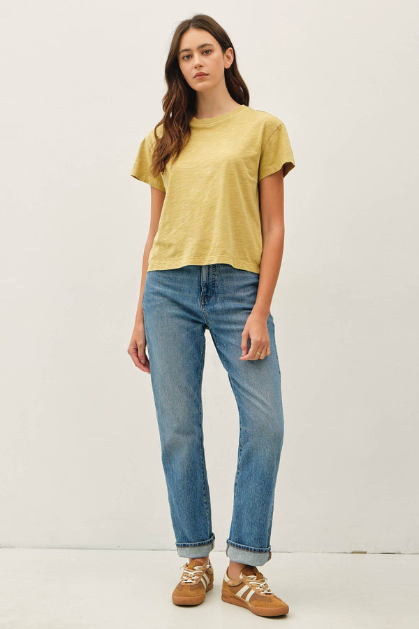 Garment Dyed Cotton Slub Half Sleeve Crop Top