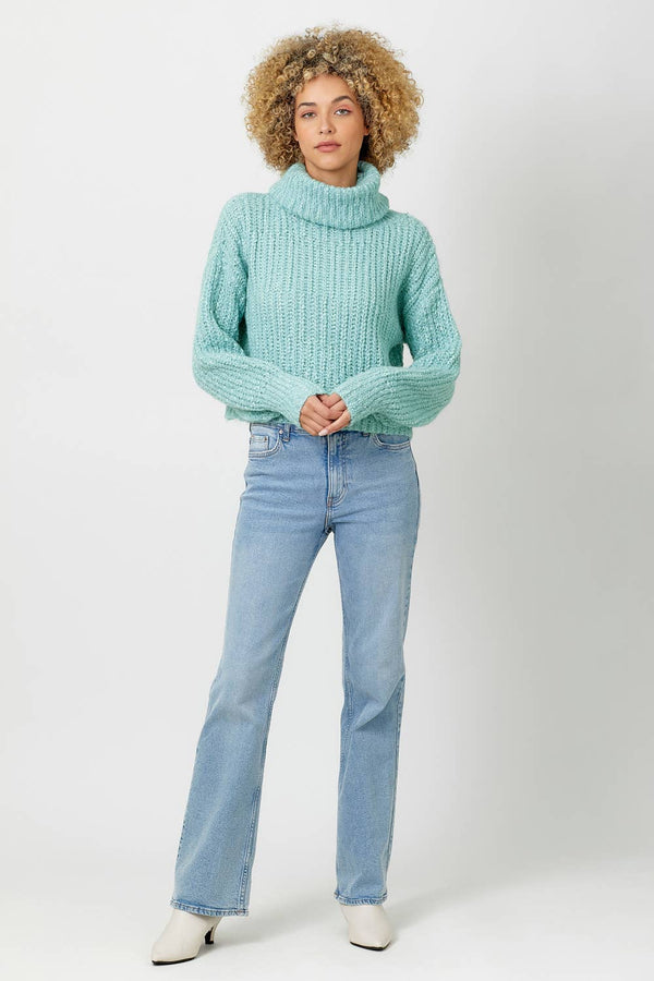 60795 Turtle Neck Cropped Sweater-Blue Hand Home