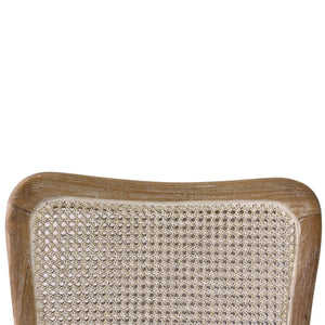 Laurna Dining Chair w/ Upholstered Seat & Rattan Back - Teak-Blue Hand Home