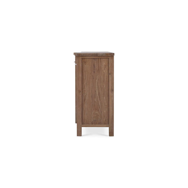 Silvia Reclaimed Teak 3 Door Sideboard In Teak Straw Wash w/ Rattan Natural Door Panels-Blue Hand Home
