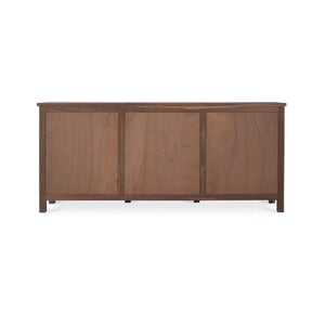 Silvia Reclaimed Teak 3 Door Sideboard In Teak Straw Wash w/ Rattan Natural Door Panels-Blue Hand Home