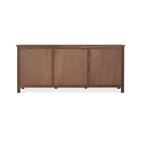 Silvia Reclaimed Teak 3 Door Sideboard In Teak Straw Wash w/ Rattan Natural Door Panels-Blue Hand Home
