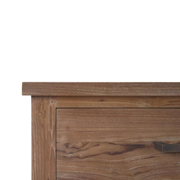 Silvia Reclaimed Teak 3 Door Sideboard In Teak Straw Wash w/ Rattan Natural Door Panels-Blue Hand Home
