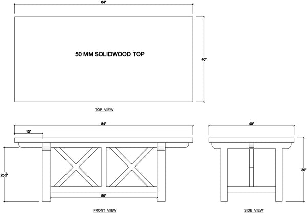 Silvia Dining Table 84" - Reclaimed Teak-Blue Hand Home