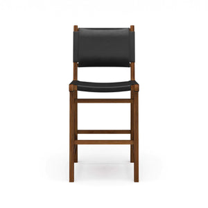 Logan Counter Stool w/ Leather - Teak-Blue Hand Home