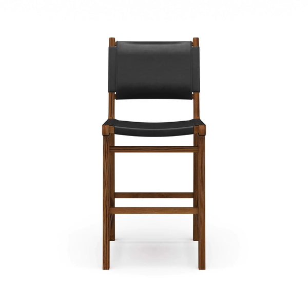 Logan Counter Stool w/ Leather - Teak-Blue Hand Home