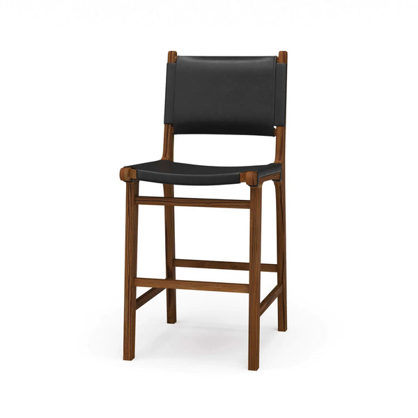 Logan Counter Stool w/ Leather - Teak-Blue Hand Home