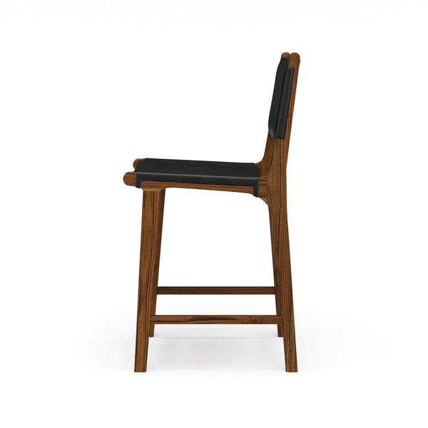 Logan Counter Stool w/ Leather - Teak-Blue Hand Home