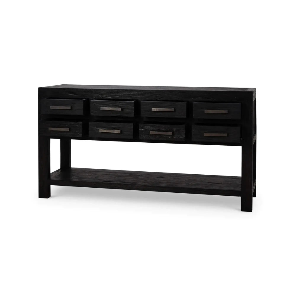 Tuscan Rustic Distressed Teak Console Table w/ 8 Drawers-Blue Hand Home