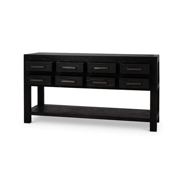 Tuscan Rustic Distressed Teak Console Table w/ 8 Drawers-Blue Hand Home