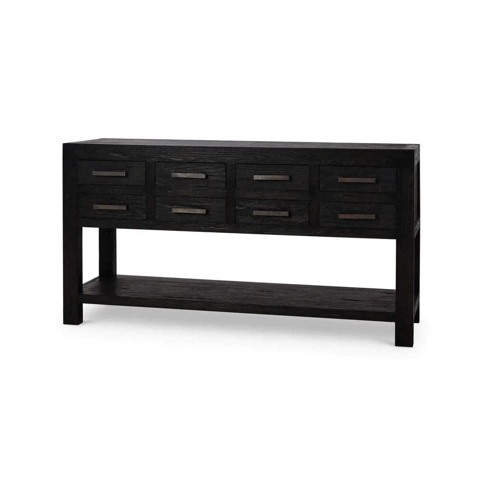 Tuscan Rustic Distressed Teak Console Table w/ 8 Drawers-Blue Hand Home