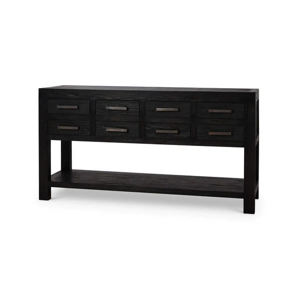 Tuscan Rustic Distressed Teak Console Table w/ 8 Drawers-Blue Hand Home