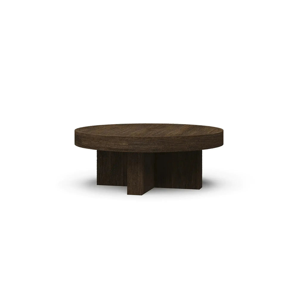 Tuscan Rustic Distressed Round Coffee Table - Teak-Blue Hand Home