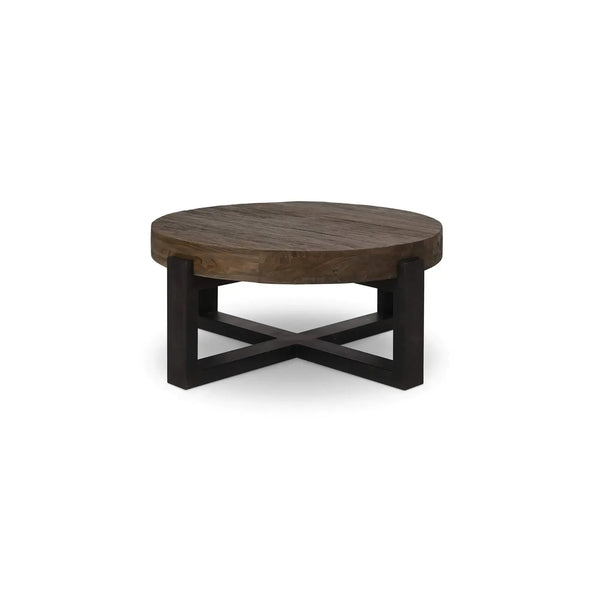 Tuscan Rustic Distressed Round Coffee w/ Metal - Teak-Blue Hand Home