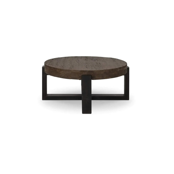 Tuscan Rustic Distressed Round Coffee w/ Metal - Teak-Blue Hand Home