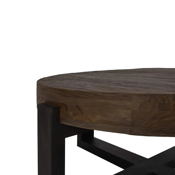 Tuscan Rustic Distressed Round Coffee w/ Metal - Teak-Blue Hand Home