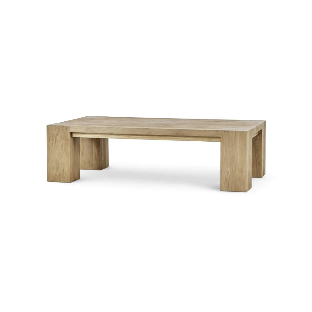 Tuscan Rustic Distressed Teak Coffee Table in Teak Natural w/ Weathered Teak Distressing-Blue Hand Home