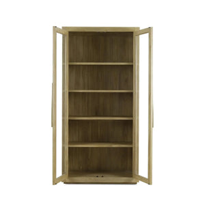 Tuscan Rustic Distressed Teak Display Cabinet in Teak Natural w/ Weathered Teak Distressing-Blue Hand Home