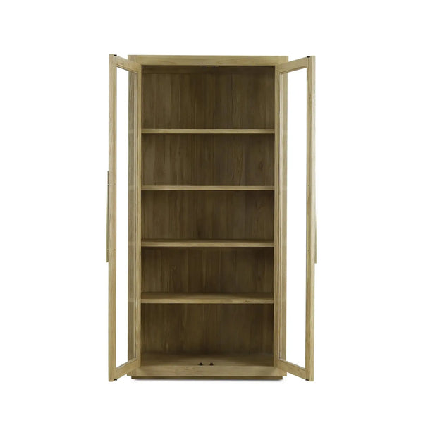 Tuscan Rustic Distressed Teak Display Cabinet in Teak Natural w/ Weathered Teak Distressing-Blue Hand Home