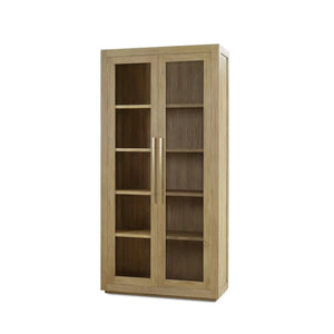 Tuscan Rustic Distressed Teak Display Cabinet in Teak Natural w/ Weathered Teak Distressing-Blue Hand Home