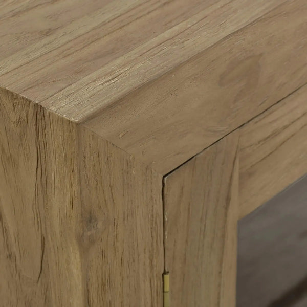 Tuscan Rustic Distressed Teak 4 Door Sideboard in Teak Natural w/ Weathered Teak Distressing-Blue Hand Home