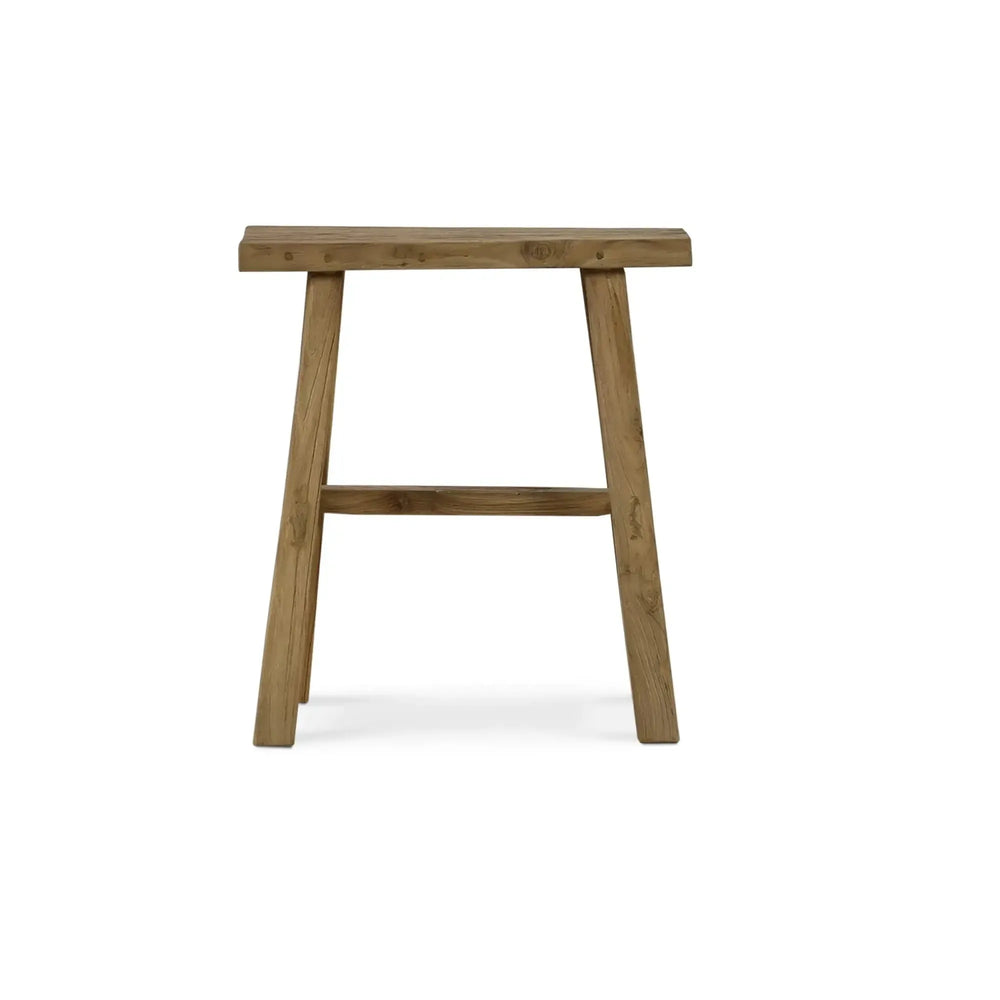 Tuscan Rustic Distressed Teak Stool in Teak Natural w/ Weathered Teak Distressising-Blue Hand Home