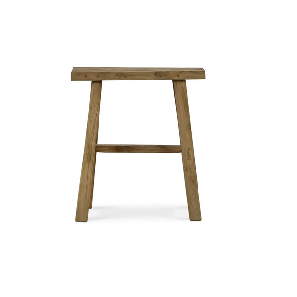 Tuscan Rustic Distressed Teak Stool in Teak Natural w/ Weathered Teak Distressising-Blue Hand Home