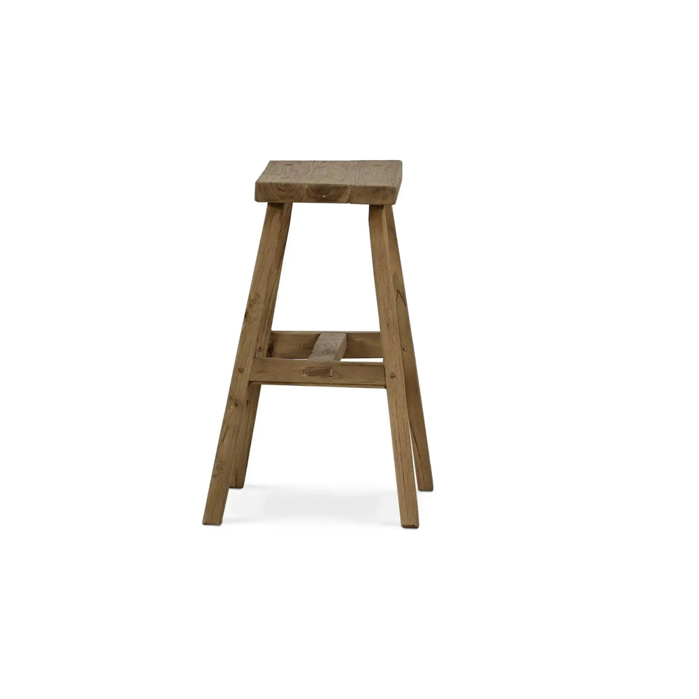 Tuscan Rustic Distressed Teak Stool in Teak Natural w/ Weathered Teak Distressising-Blue Hand Home