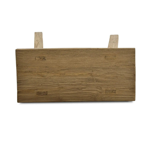 Tuscan Rustic Distressed Teak Stool in Teak Natural w/ Weathered Teak Distressising-Blue Hand Home