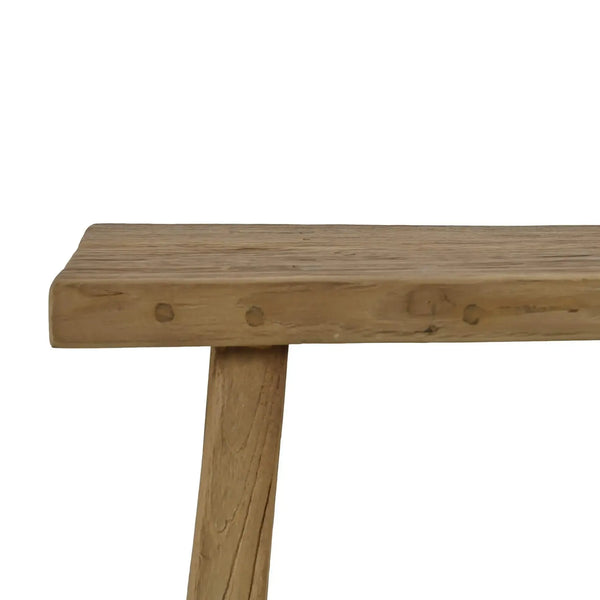 Tuscan Rustic Distressed Teak Stool in Teak Natural w/ Weathered Teak Distressising-Blue Hand Home