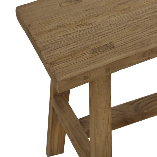 Tuscan Rustic Distressed Teak Stool in Teak Natural w/ Weathered Teak Distressising-Blue Hand Home