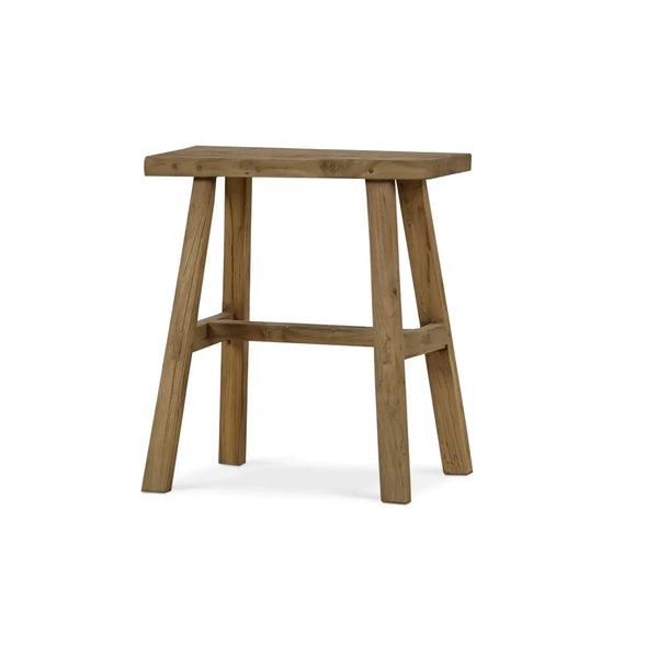 Tuscan Rustic Distressed Teak Stool in Teak Natural w/ Weathered Teak Distressising-Blue Hand Home