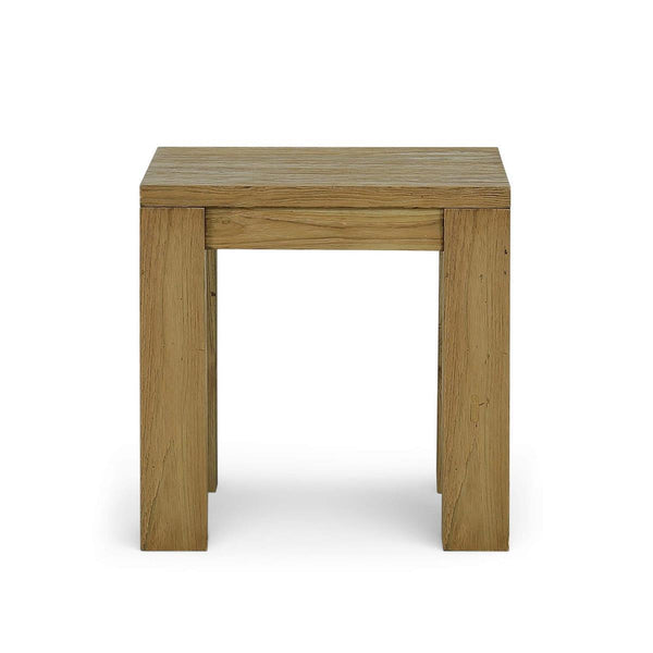 Tuscan Rustic Distressed Teak Side Table in Teak Natural w/ Weathered Teak Distressing-Blue Hand Home