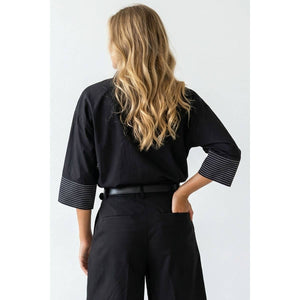 Contrast Stitch Detail Popover Blouse-Blue Hand Home