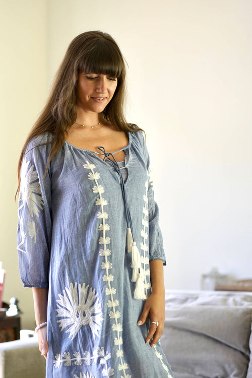 Elana Dress Sky Blue-Blue Hand Home