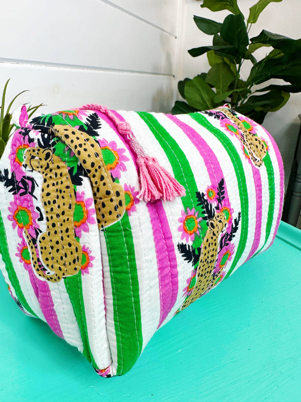 Quilted Makeup Bag | Travel Cosmetic Toiletry Bag | Jaguars-Blue Hand Home