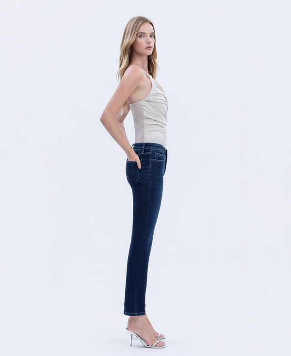 MID RISE DARK WASH ANKLE SLIM STRAIGHT JEANS T6998-Blue Hand Home