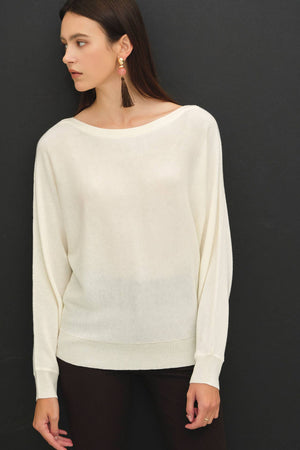 Dolman Sleeve Boat Neck Fine Sweater