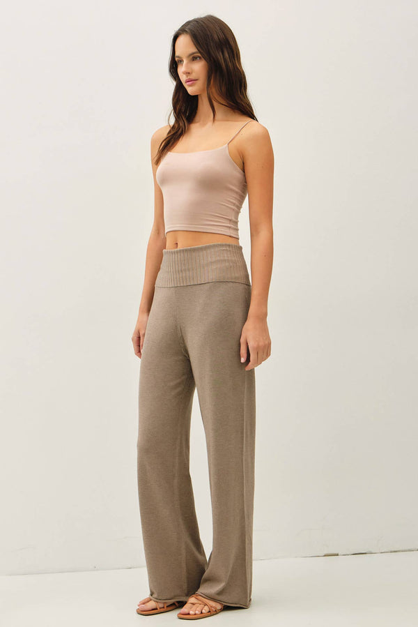 FINE KNIT FOLD OVER RIBBED WAIST SWEATER PANTS-Blue Hand Home