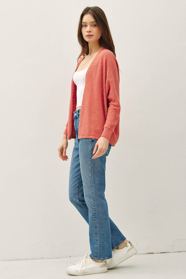 OPEN FRONT DOLMAN SLEEVE SLUB CARDIGAN-Blue Hand Home