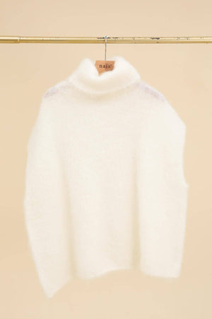 80% Kid Mohair Turtleneck Poncho Sweater: Black / One Size-Blue Hand Home