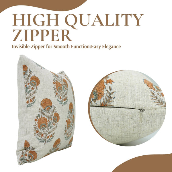 Bohemian Hand-Printed Viscose Linen Pillow Cover- Mohini-Blue Hand Home