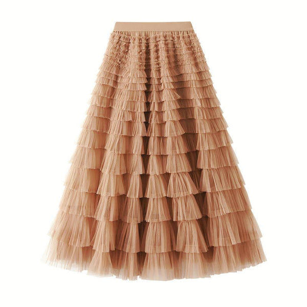 Elastic waist Tulle Tutu Midi Skirt-Blue Hand Home