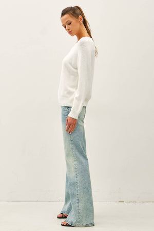 [NEW SHADE]RAGLAN SLEEVE SLUB PULLOVER SWEATER-Blue Hand Home