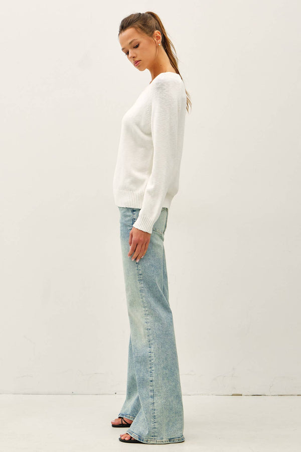 [NEW SHADE]RAGLAN SLEEVE SLUB PULLOVER SWEATER-Blue Hand Home