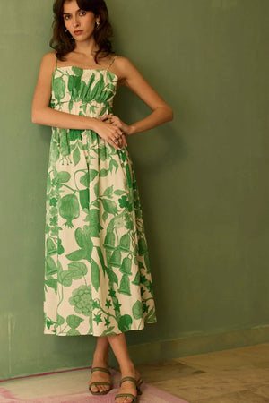 Hibiscus Anaar Smocked Bodice Maxi Dress - Fern-Blue Hand Home