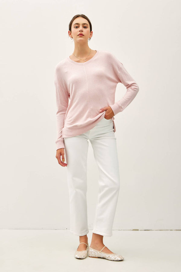 BUTTERY HACCI BRUSHED PULLOVER KNIT TOP-Blue Hand Home