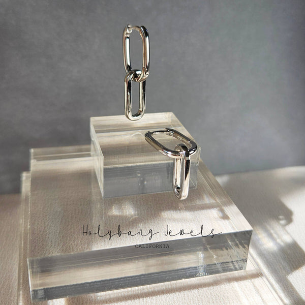 CHAIN DROP HOOP EARRINGS - E-HT1429-Blue Hand Home